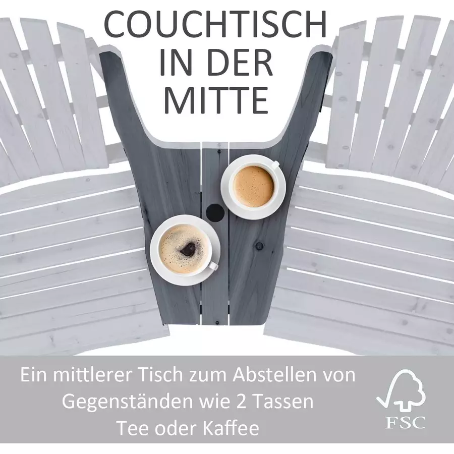 Outsunny Gartenbank mit Tisch und Schirmloch dunkelgrau