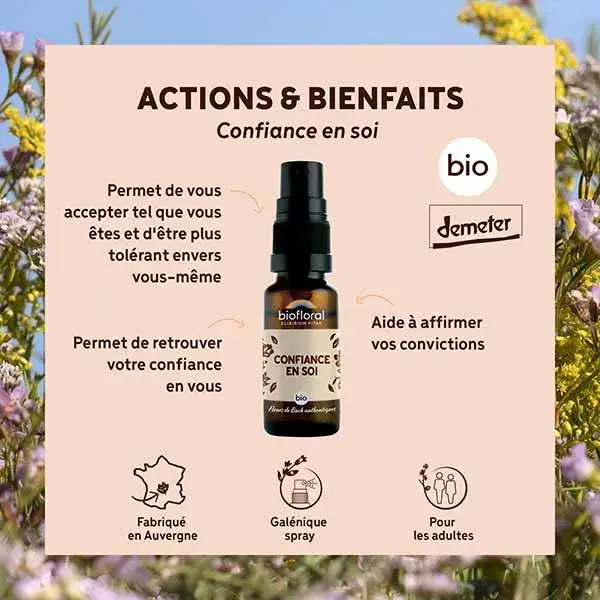 Spray Biofloral Autoconfiança, Spray Orgânico Demeter, Emoções 20ml