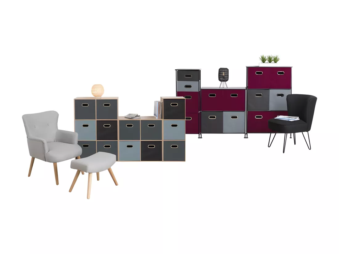 Meuble Étagère 6 cases de rangement effet bois naturel H 100.5 cm