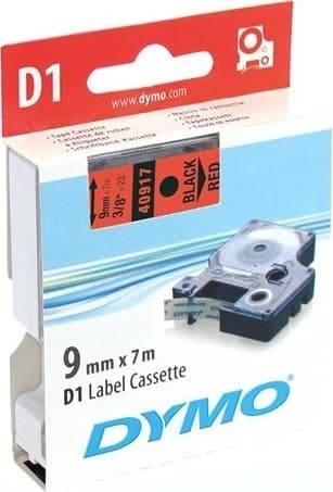 DYMO D1, markeringstape, 9mm, sort tekst på rød tape, 7m