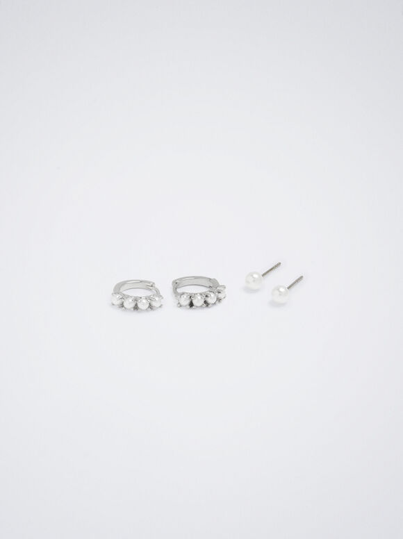 Conjunto De Aros Con Perlas - Plateado