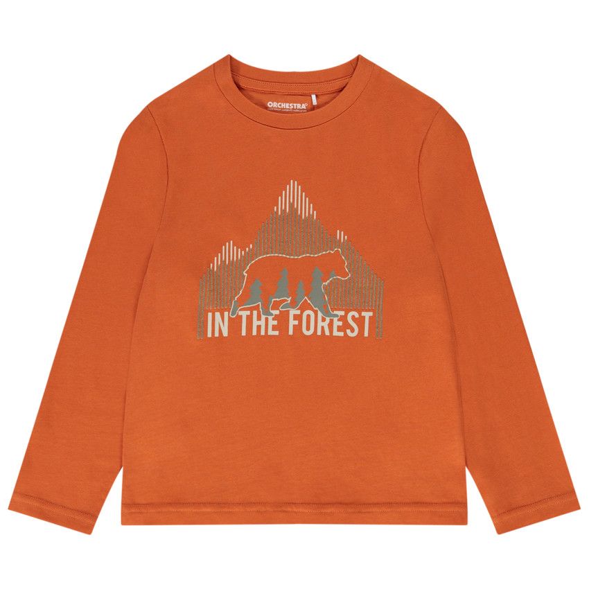 T-shirt manches longues en jersey print fantaisie pour garçon - Corail