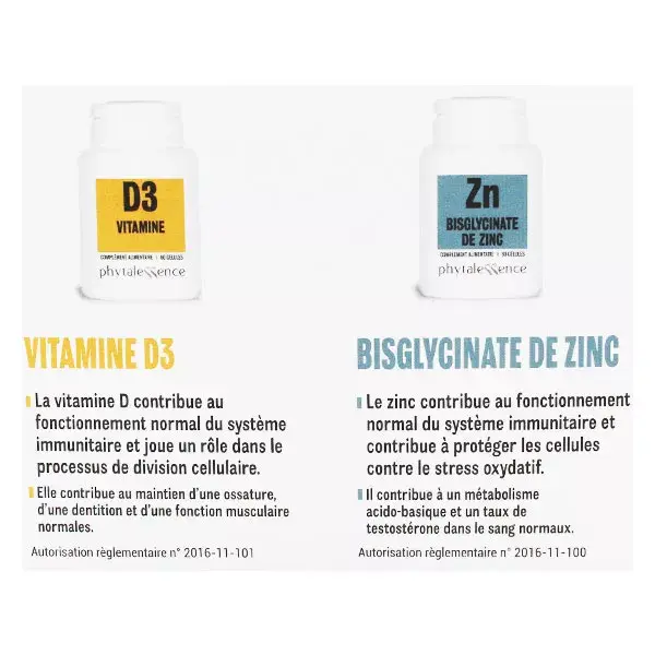 Kit de Defesa Imunológica Phytalessence: Vitamina D3 60 cápsulas + Zinco 60 cápsulas