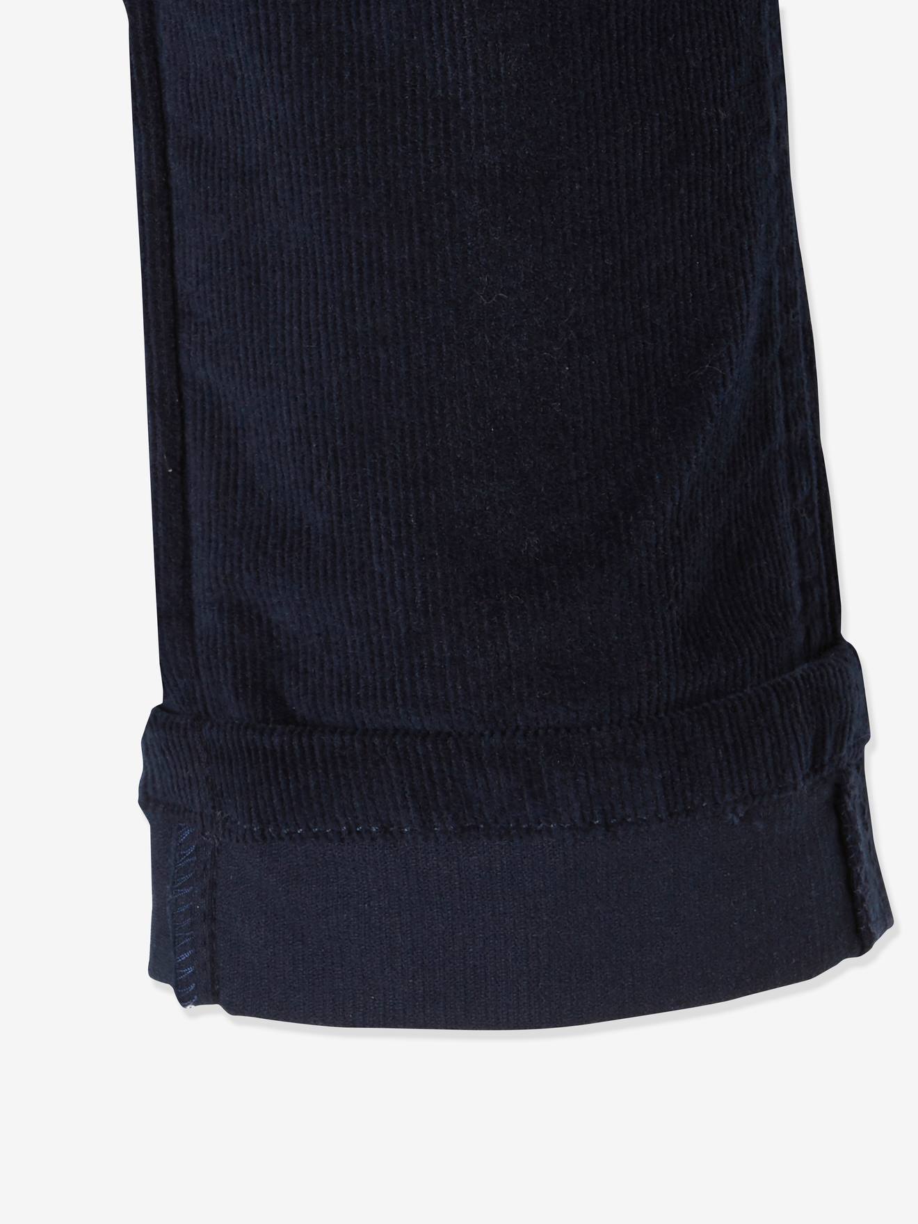 Calças de veludo cotelê slim-fit para meninos, bege médio, lisas com estampas.