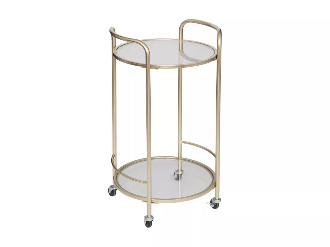 Table desserte roulante en Métal Doré et Verre trempé D 40 x H 75 cm