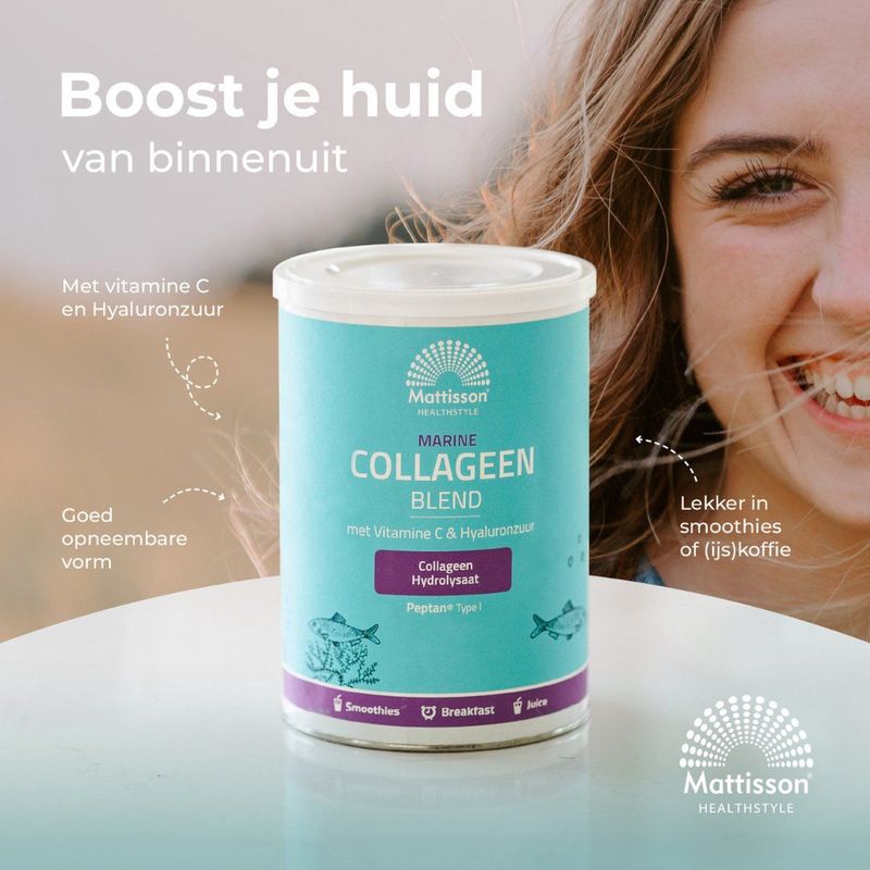 Mattisson - Marine Collageen Poeder Peptan Blend - Collageen Hydrolysaat met Vitamine C & Hyaluronzuur - 300 Gram