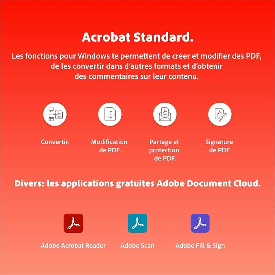 Adobe Acrobat Standard - Abonnement 1 an - 1 utilisateur - A télécharger