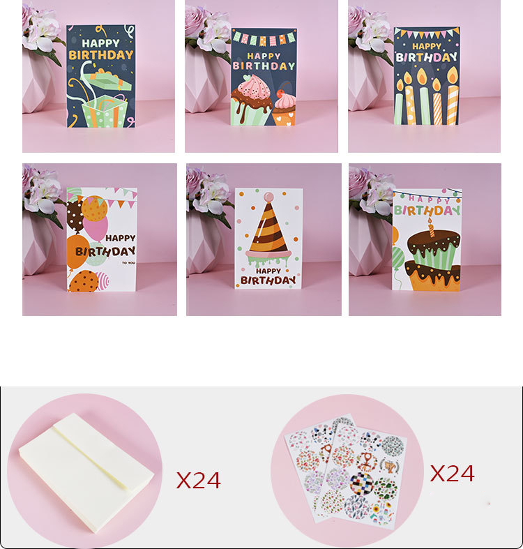 (72-tlg. Set) Glückwunschkarten Geburtstags Doppelkarten mit Sticker   Umschläge - Birthday Party