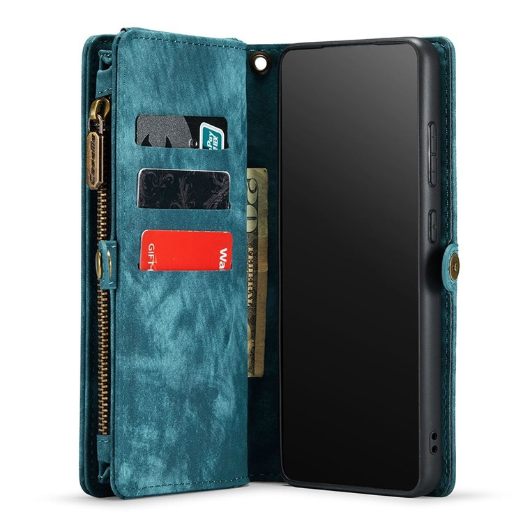 Samsung Galaxy S21 FE 5G 2in1 Leder Tasche   Magnet Hardcase Karten Etui - Blau / Grün