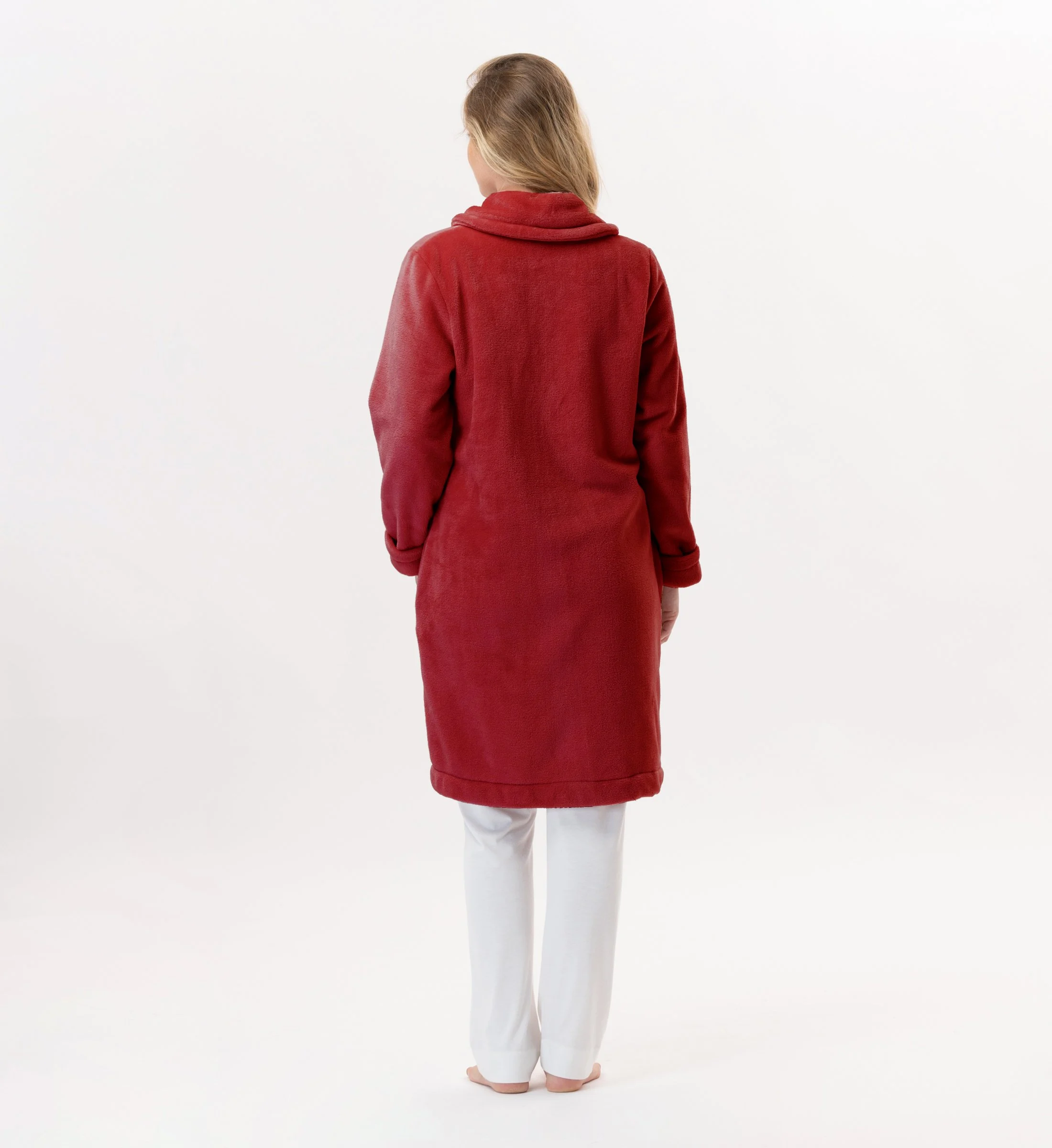 ESSENTIEL H56B - Robe de chambre zipée en peluche flanelle | Rouge