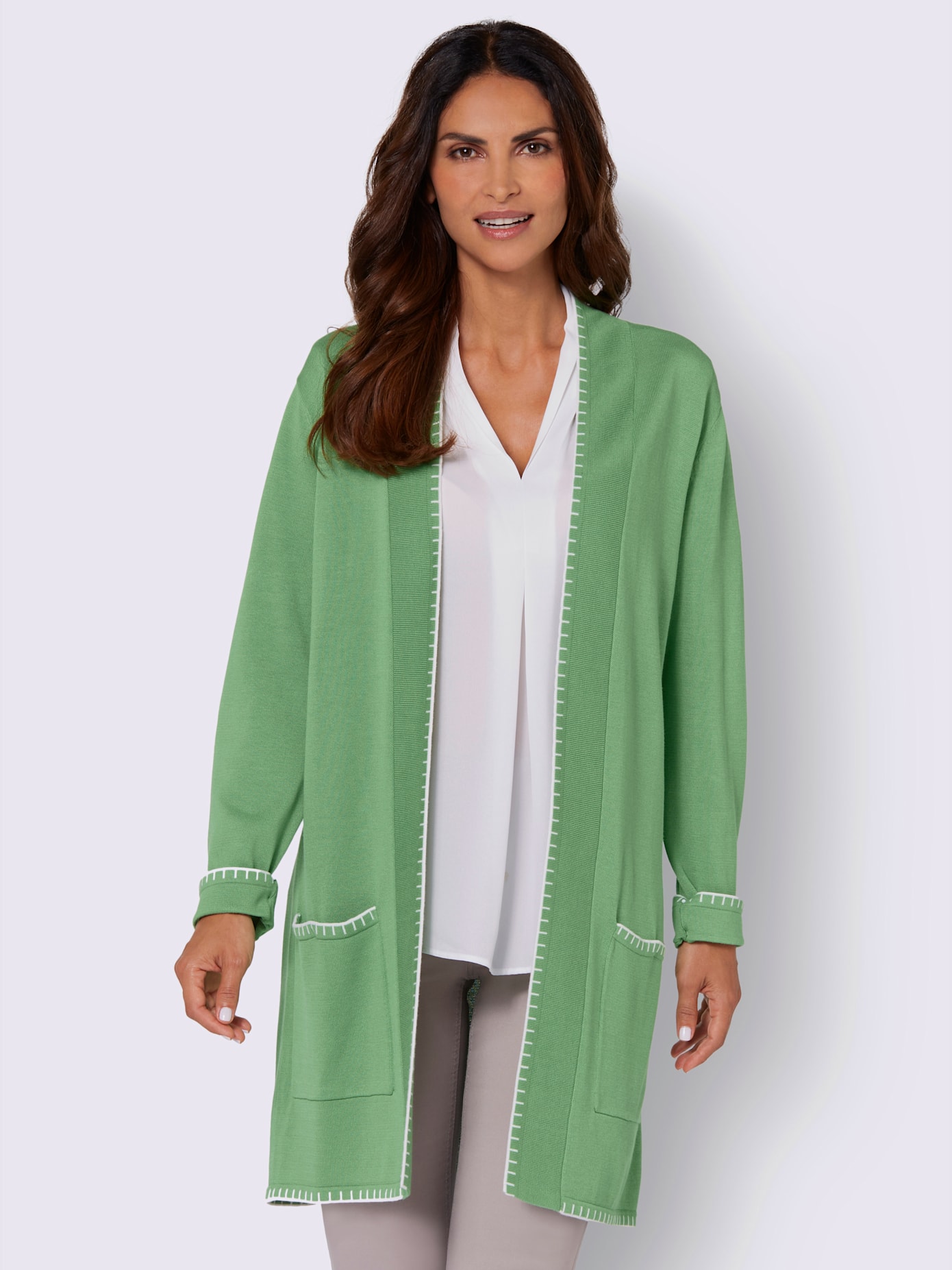 Veste longue en tricot mélange doux de viscose et de coton