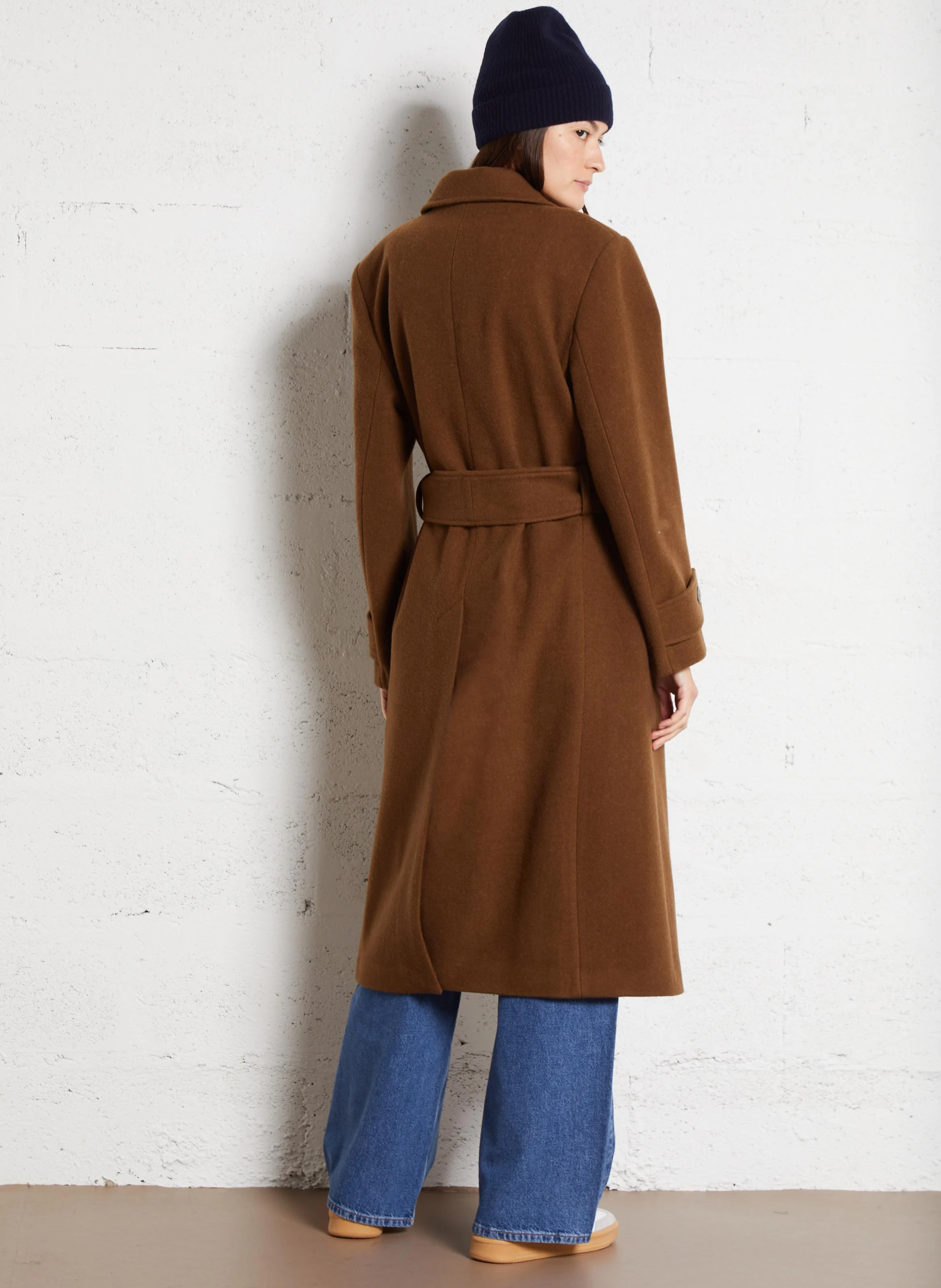 MARLIN - Manteau long en laine mélangée | Marron