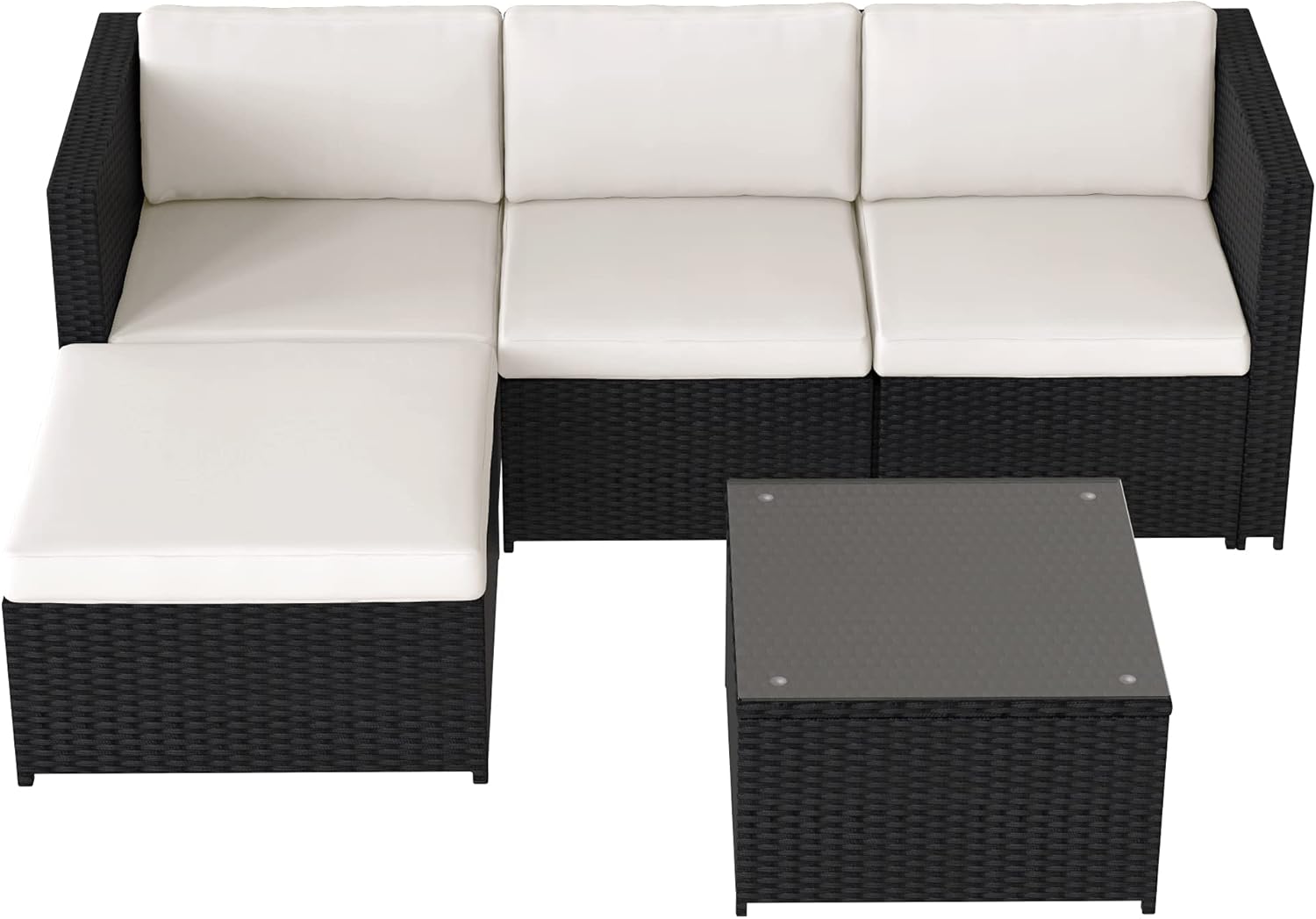 Merax Polyrattan Lounge, Gartenmöbel Set Balkonmöbel für 3-4 Personen, Gartenlounge, Sitzgruppe Outdoor mit Kissen und Glastisch, Terrassenmöbel, Ecksofa, für Garten Balkon und Terrasse, Schwarz