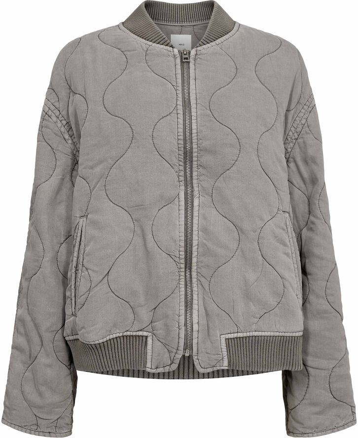 MANGO Quilted bomber jacket Lt pastel grey