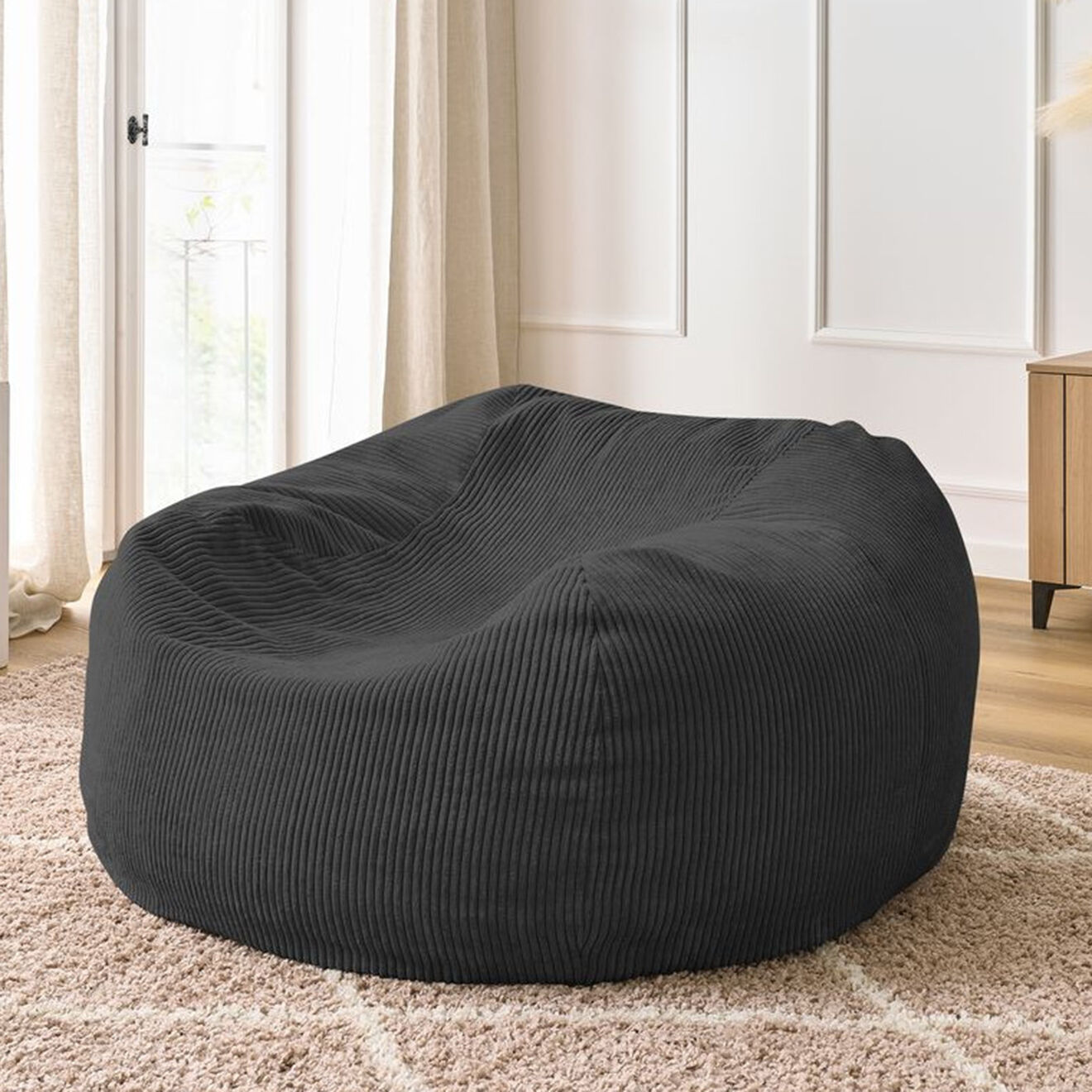 Bobochic Pouf ultra moelleux en Velours côtelé Voltaire gris foncé - 120x70x60 cm