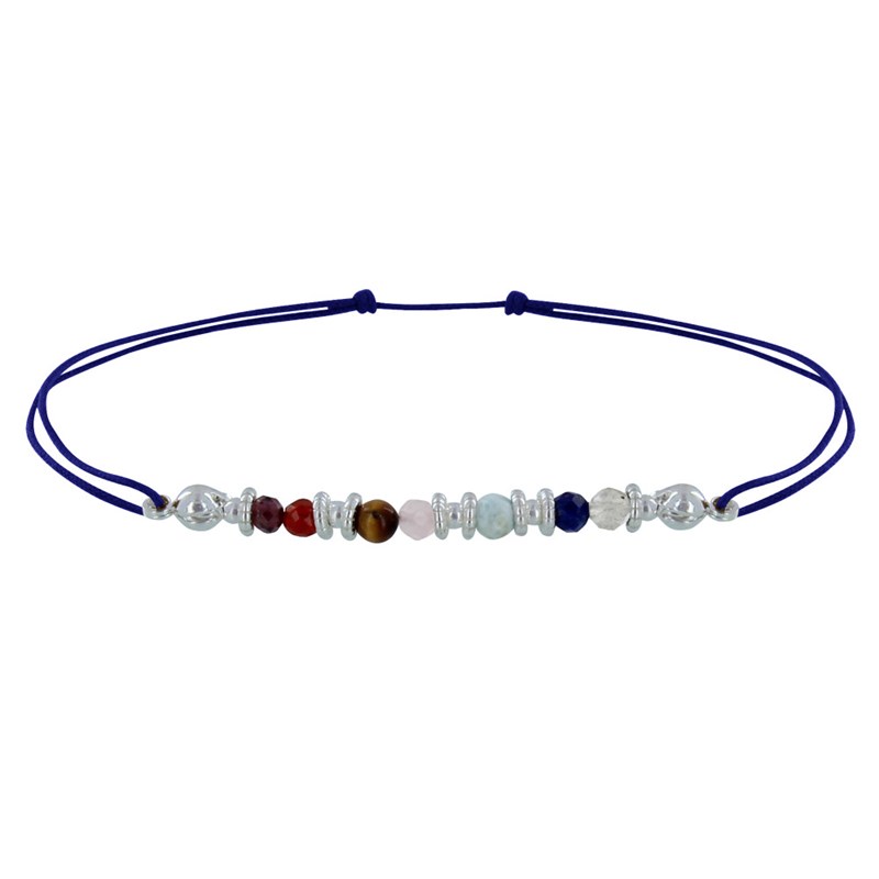 Bracelet Lien Argent 7 Chakras - Bleu Navy