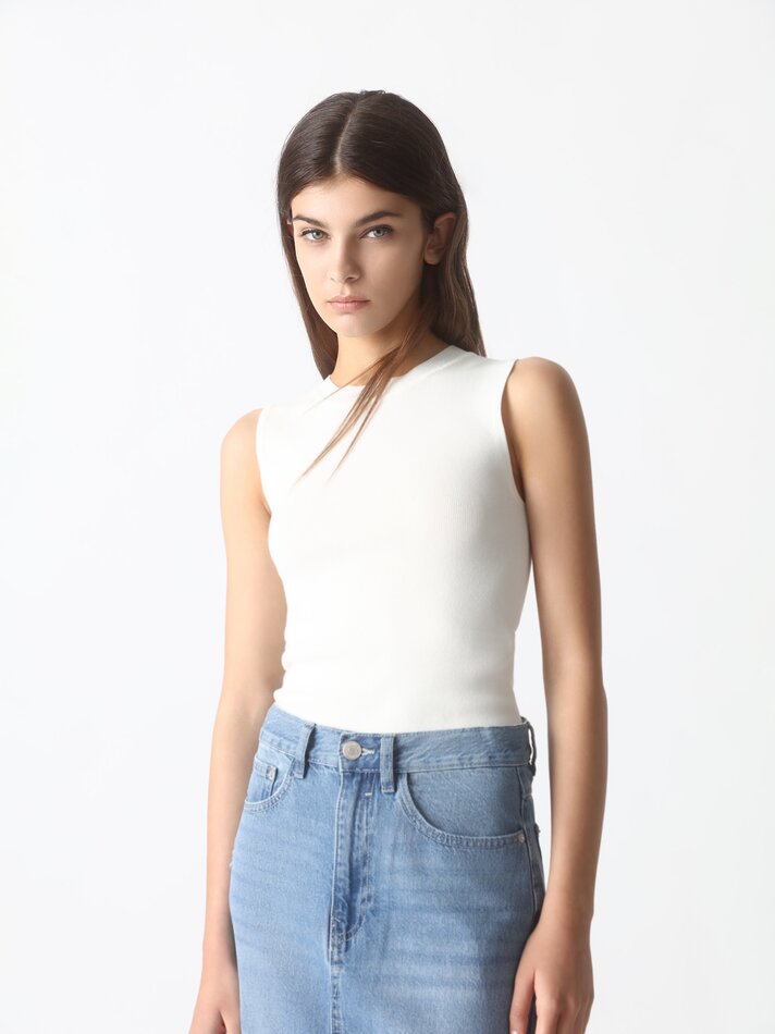 Saia midi jeans - Azul índigo claro
