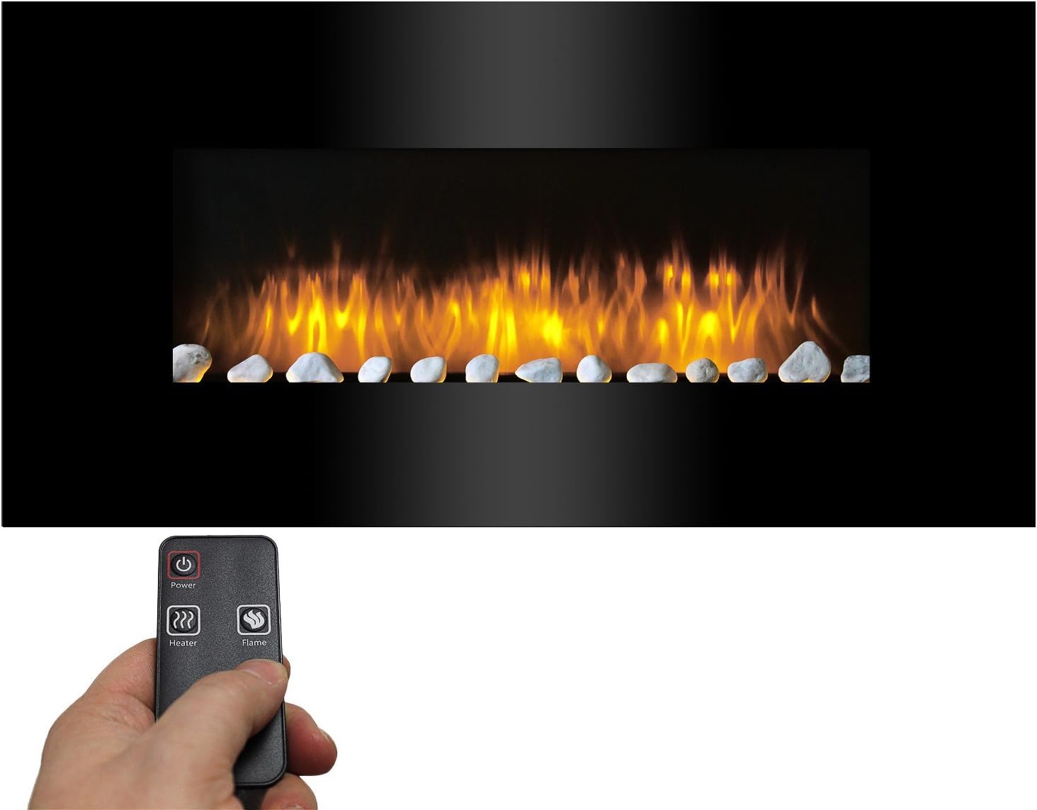 Vancouver Elektrokamin mit Heizung - Elektroheizung 105,5 x 48 x 12 cm - Elektroherd mit LED-Flammen - mit Heizung, Fernbedienung und Timer - 2000 W - Wandmontage - Schwarz