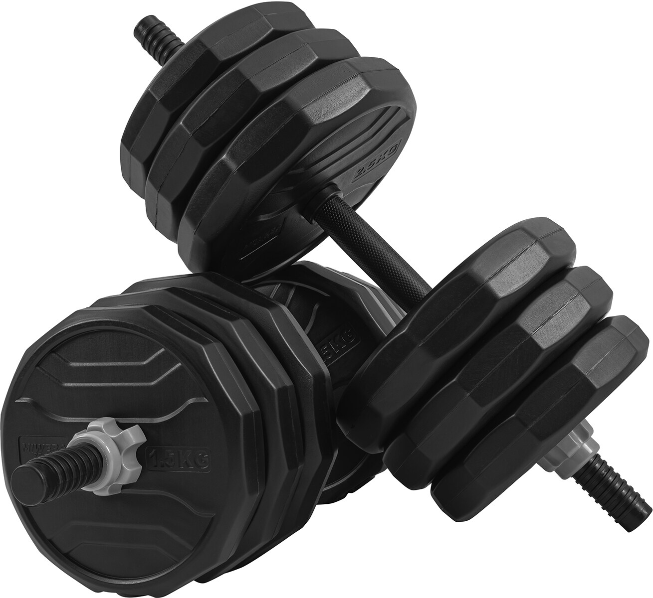 Miweba Sports 6in1-Hantelset, Kurzhanteln-Langhantel-Kettlebell, 25 kg, verstellbar, Sternverschluss