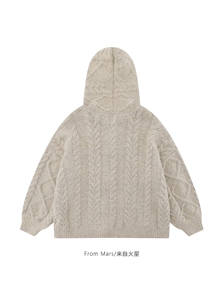 CHIC ERRO - Effen kabelgebreid vest met capuchon en koordsluiting
