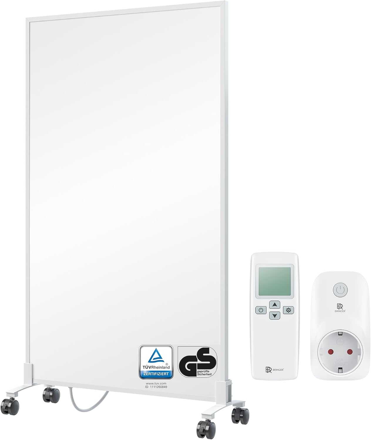 BR Bringer Infrarotheizung Standgerät - 800 Watt - Energiesparend - Mobile Elektroheizung mit Standfüßen auf Rollen, Smart Thermostat und Fernbedienung - TÜV & GS (weiß)
