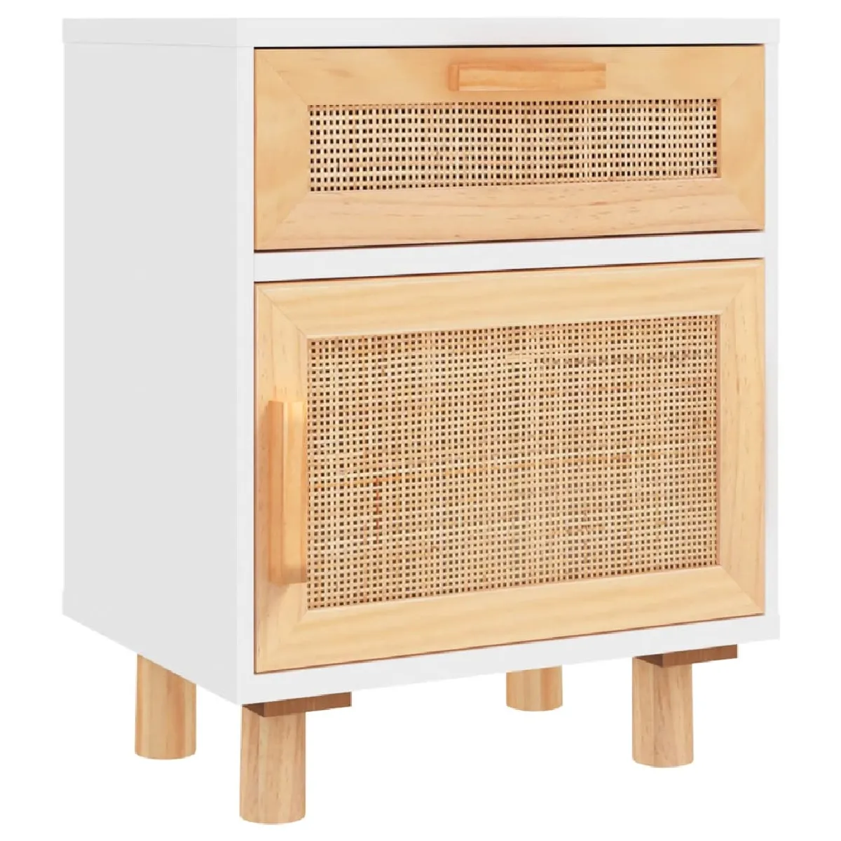 vidaXL Table de chevet Blanc Bois de pin et rotin