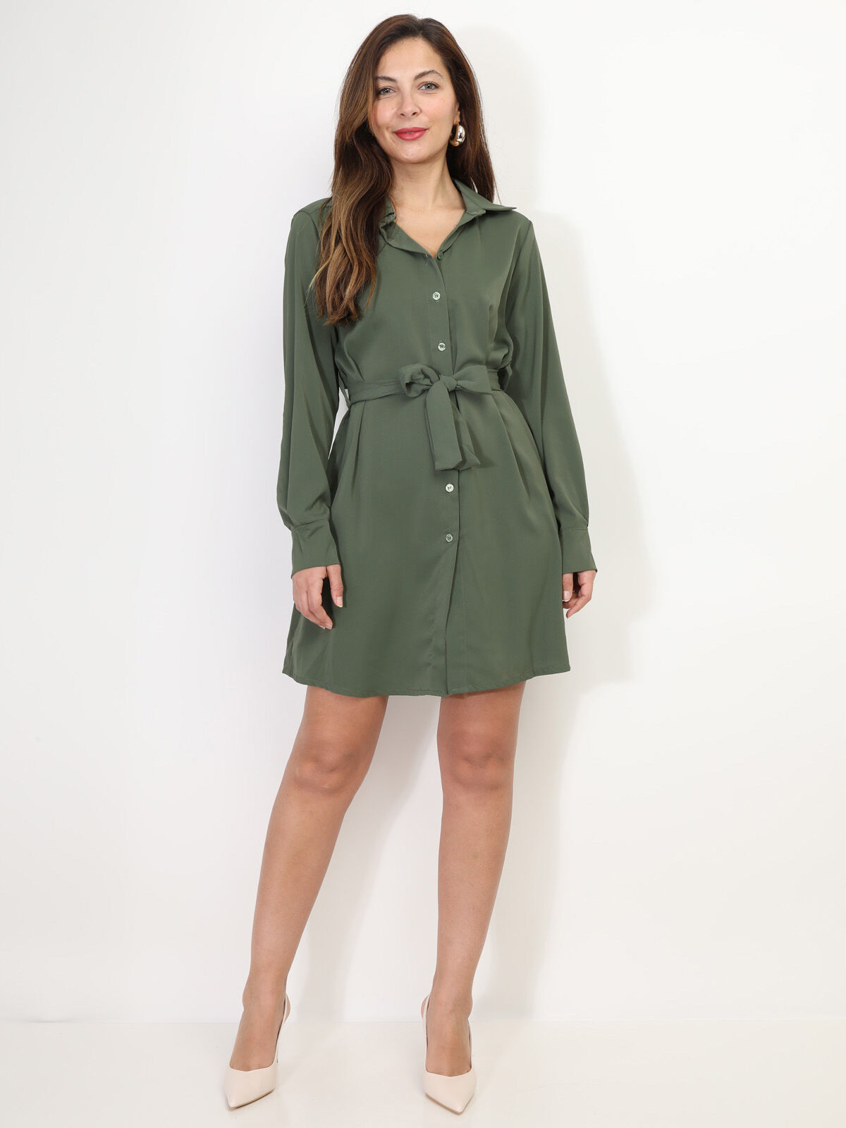 Robe chemise à nouer- Kaki