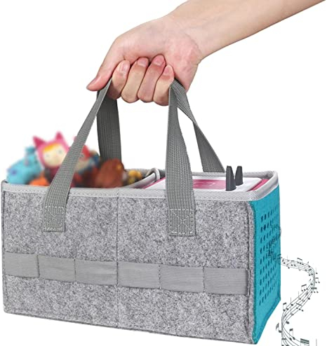 (26x13cm) Filz Aufbewahrungs Tasche Organizer für Tonies Hörfiguren   Toniebox - Grau / Blau