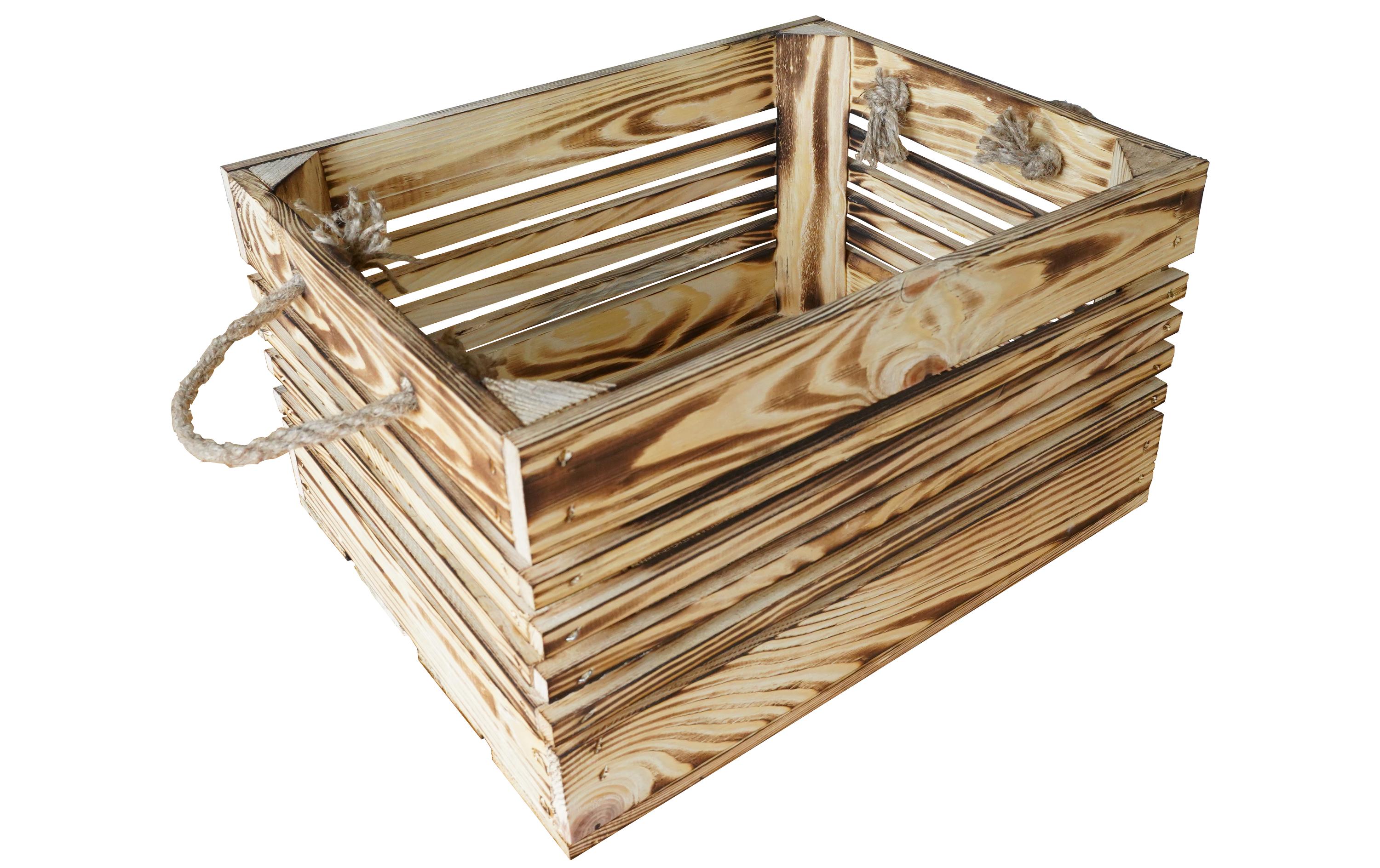 Holzharasse mit Kordel Geflammt, 30 x 38 cmHolzkiste mit Tragegriffen