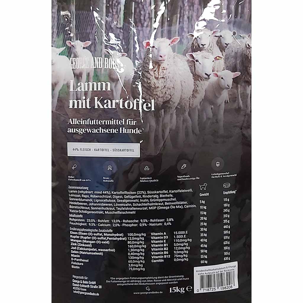 Hundefutter Trockenfutter für Hunde Lamm 15 kg MHD:8.3.25