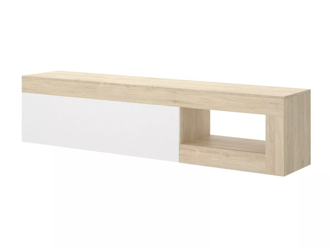 Meuble TV Averau, Buffet bas de salon, Buffet de salon pour télévision, 204x42h48 cm, Chêne et Blanc