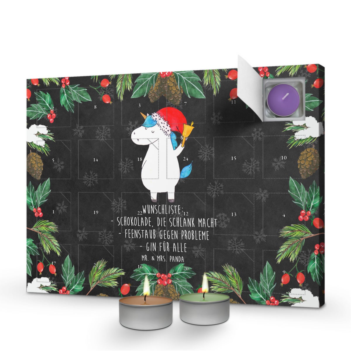 Mr. & Mrs. Panda Geurkaars Adventskalender Eenhoorn Kerstman - Zwart