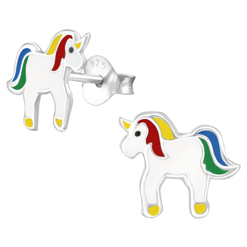 Boucle d'oreille licorne arc en ciel en argent 925/1000