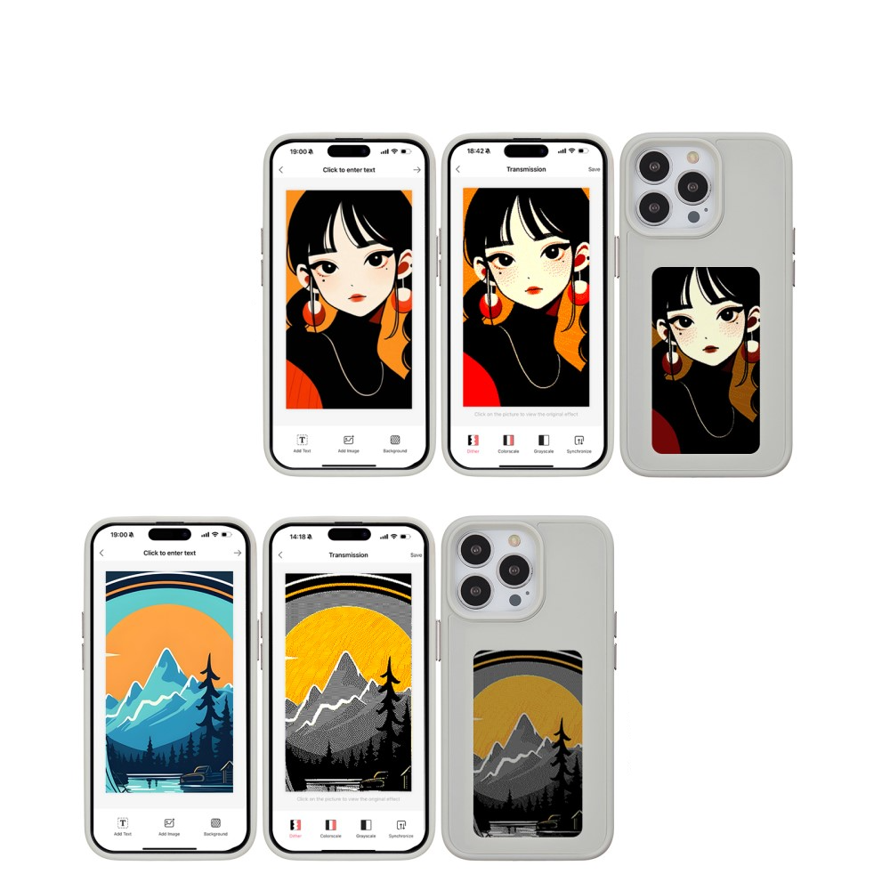 iPhone 15 Pro Hybrid Hülle TPU Bumper mit Acryl Rückseite   DIY E-Ink Display mit NFC Technologie - Grau