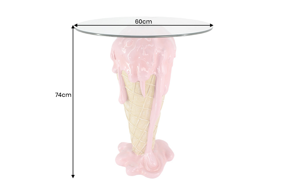 Einzigartiger Bistrotisch ICE CREAM 75cm beige rosa runde Tischplatte Glas handmade