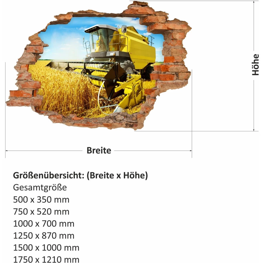 Nikima Wandtattoo 131 Mähdrescher gelb - Loch in der Wand in 6 vers. Größen bunt