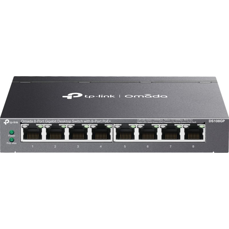 TP-Link Omada DS108GP commutateur réseau Non-géré Gigabit Ethernet (10/100/1000) Connexion Ethernet, supportant l'alimentation via ce port (PoE) Noir