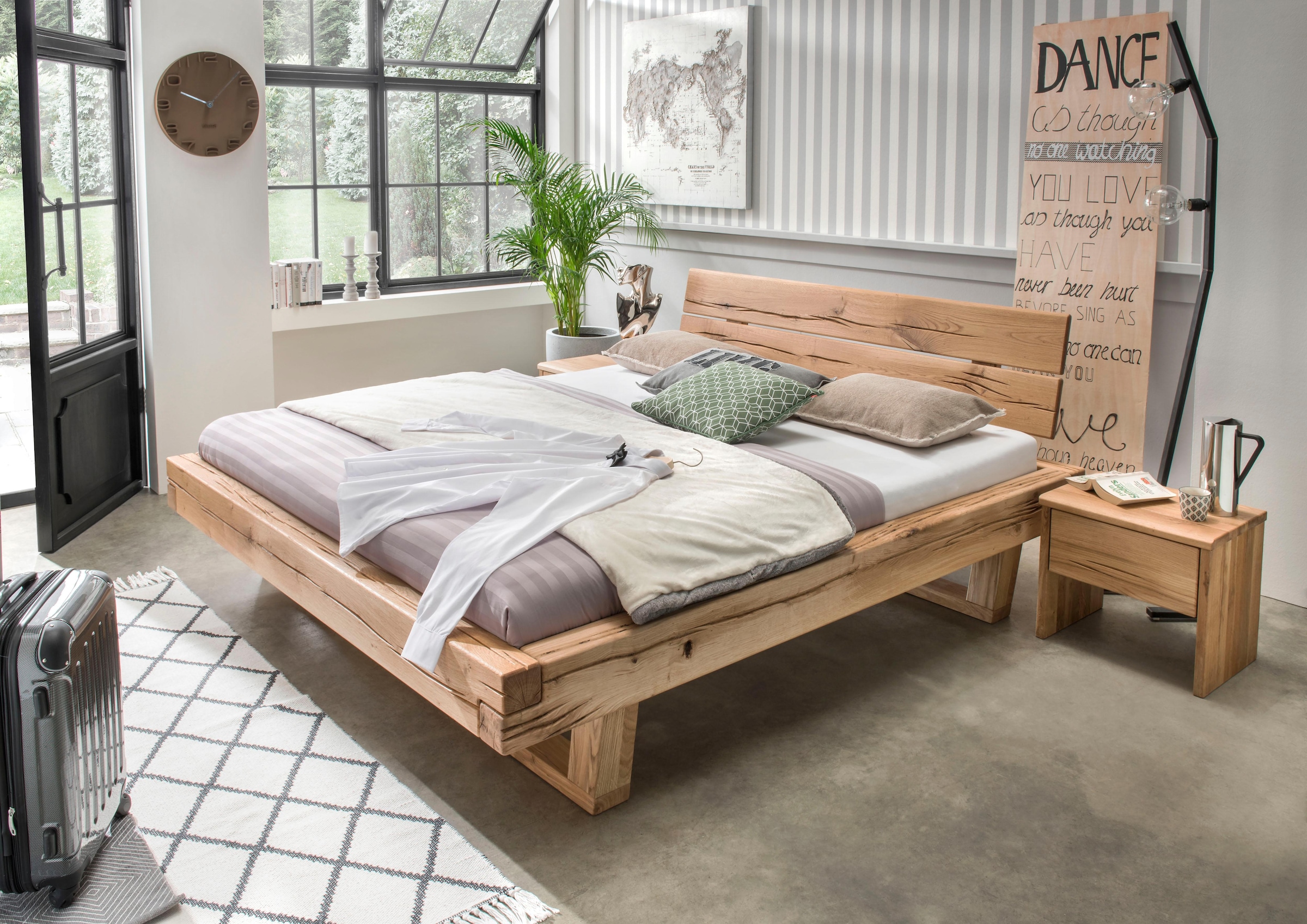 Home affaire Nachtkonsole »Ultima Balkenbett Doppelbett, Füsse mit Kufenform« Massivholz, Skandinavisches Design, Robust, stabil, FSC zertifiziert