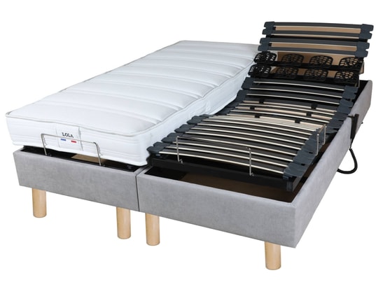CONCEPT1 - Ensemble Matelas Sommier 2 x 90 x 200 Pack Lola 2x90x200 TPR Bronx Light Grey + Matelas