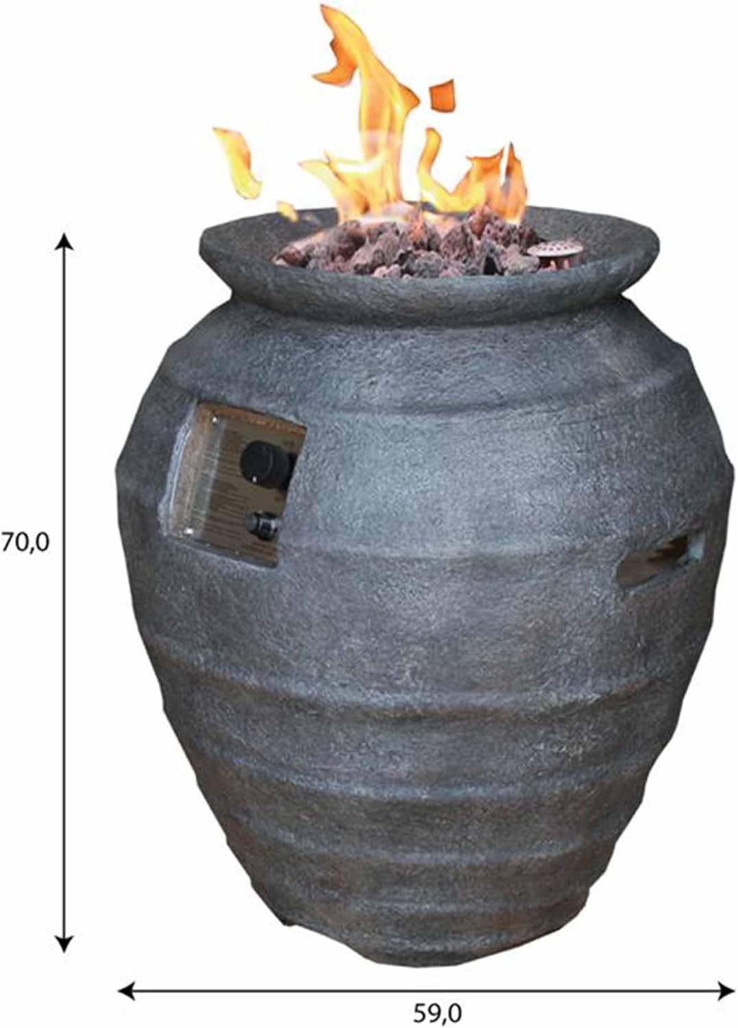 Feuerstelle Katla anthrazit Keramik-Optik | Gas-Feuerstelle aus Faserbeton | Gasfeuertisch Terrasse | Tischkamin Garten 11,7kW / 37.500BTU | Terrassenheizer mit Edelstahlbrenner | Feuersäule Gas