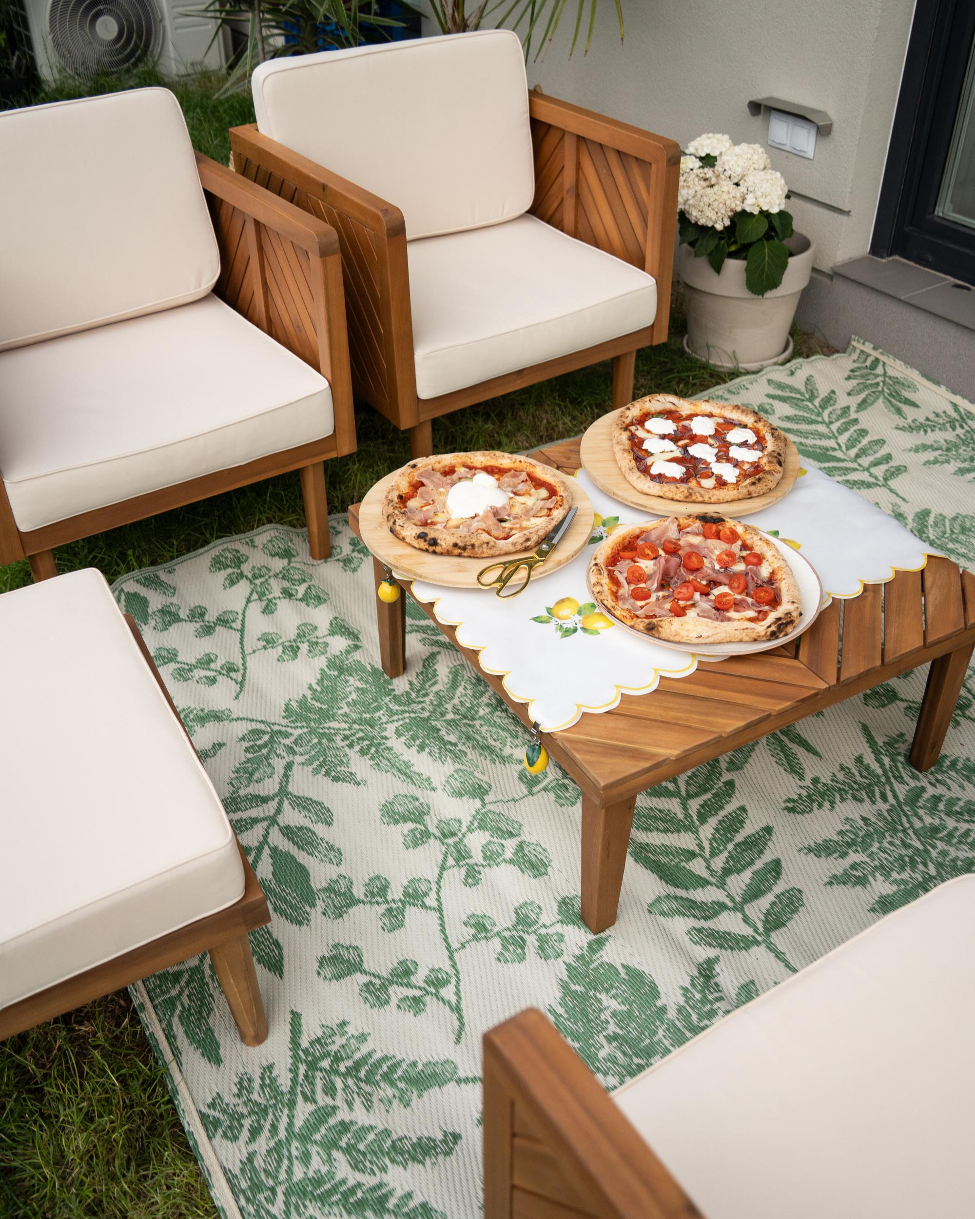 Loungeset met tafel en ottomaan 4-zits BARATTI Acaciahout Bruin