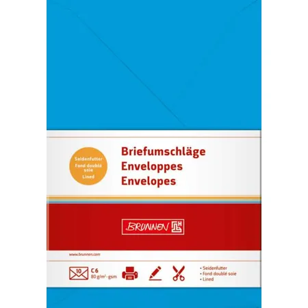 BRUNNEN Briefumschläge, wasserblau, 80g/m², C6, 10 Stück