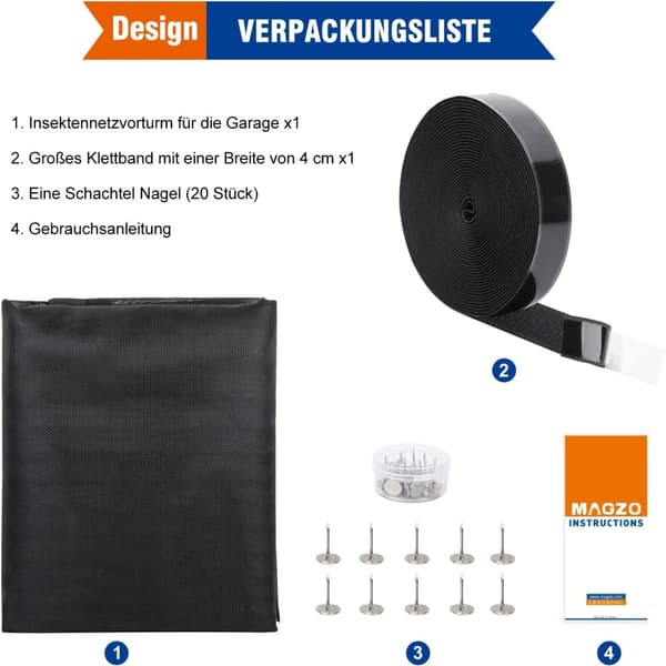 INF Magnetisk garasjeport myggnett - Hold insektene ute og nyt frisk luft i garasjen Sort  L
