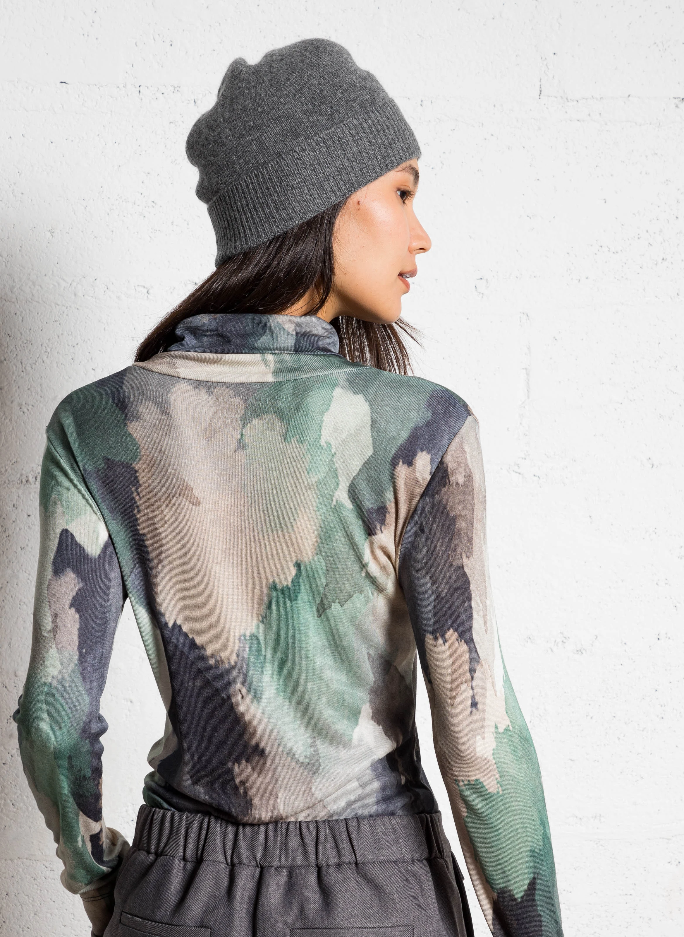 Pull col roulé imprimé| Kaki
