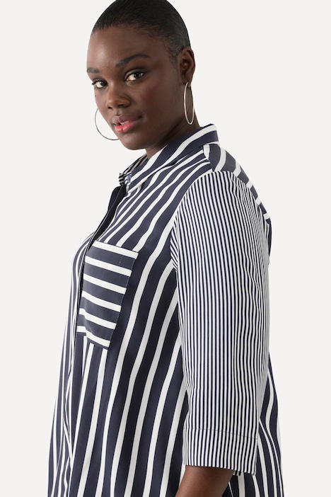 Hemdbluse, Lyocell-Mix, A-Linie, Hemdkragen, 3/4-Arm