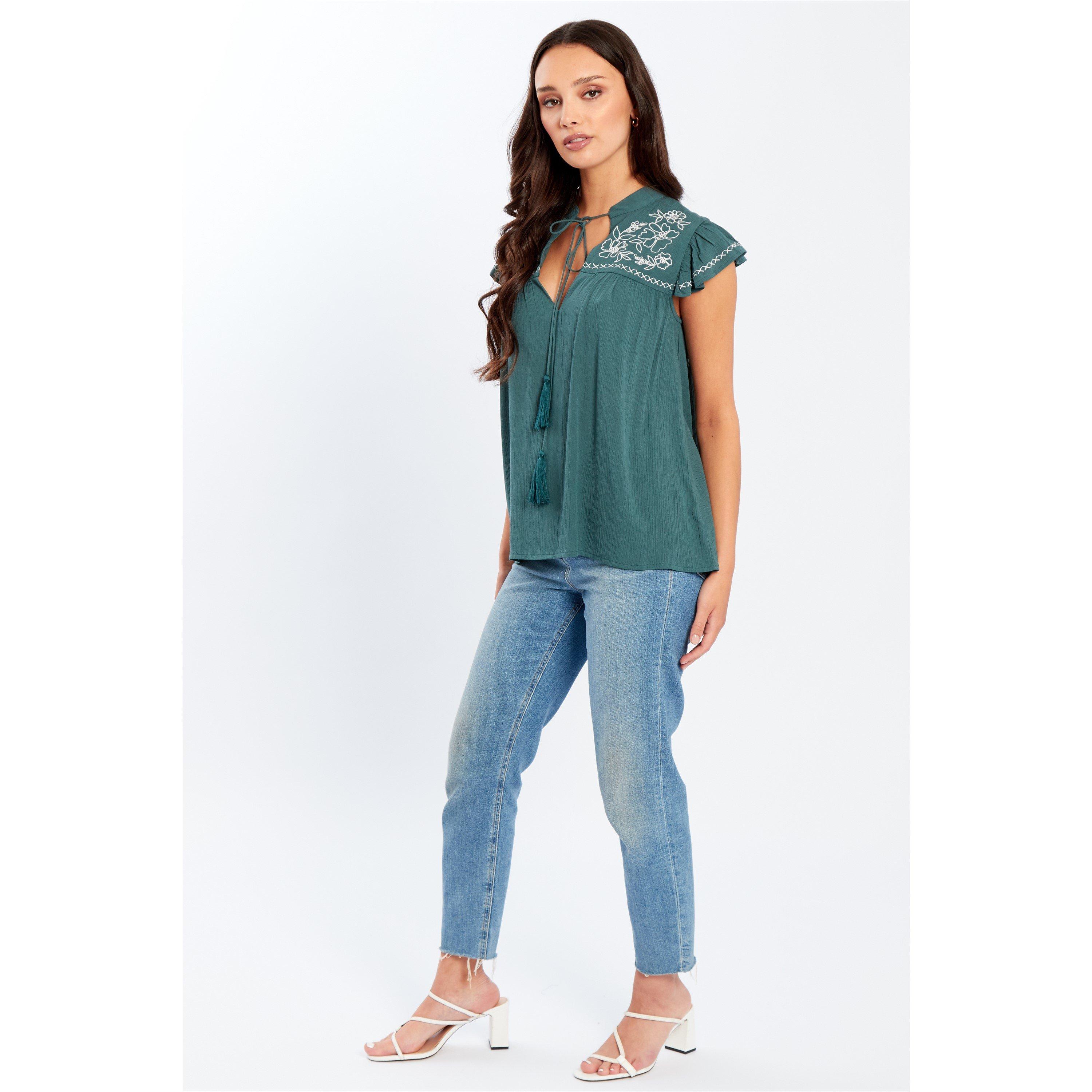 Be You BY Embroidered Crinkle Blouse Womens