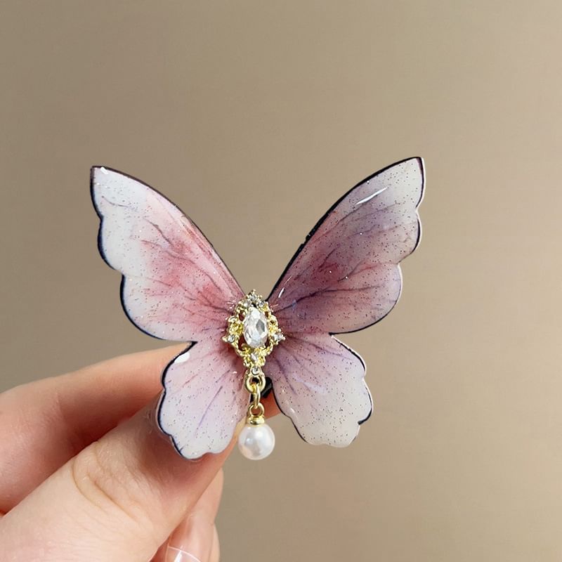 Calafa - Vlinder strass imitatie parel haarspeld