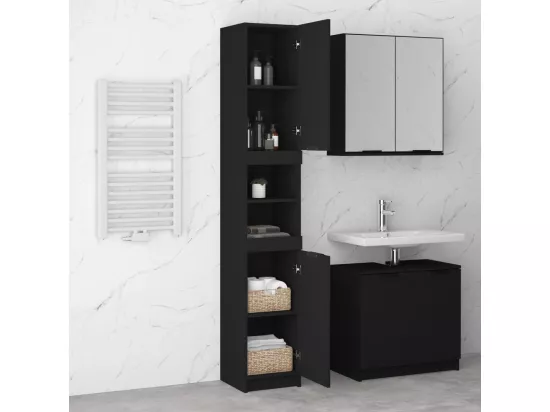 Armoire de salle de bain noir 32x34x188,5 cm bois d'ingénierie