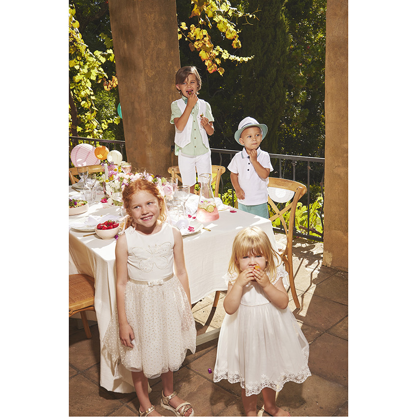 Ensemble robe de cérémonie en tulle brodé + bloomer pour bébé fille