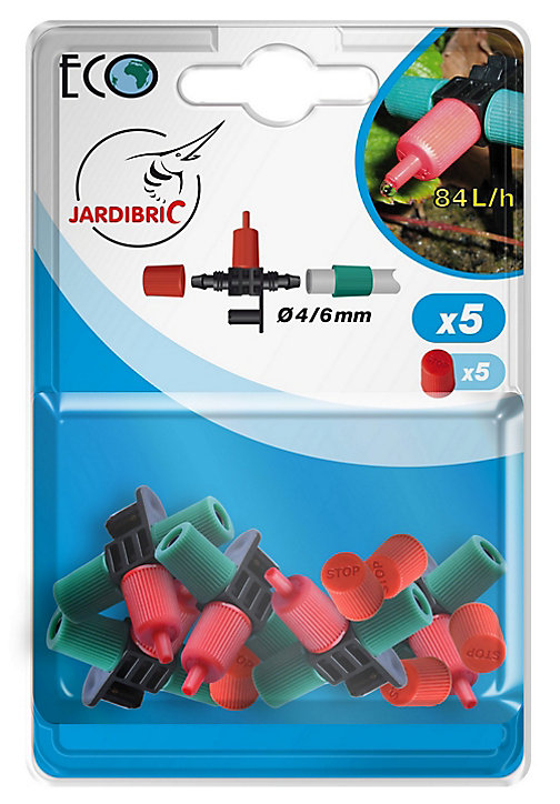 Goutteur en ligne réglable Ø6 mm + bouchon (5 pièces)